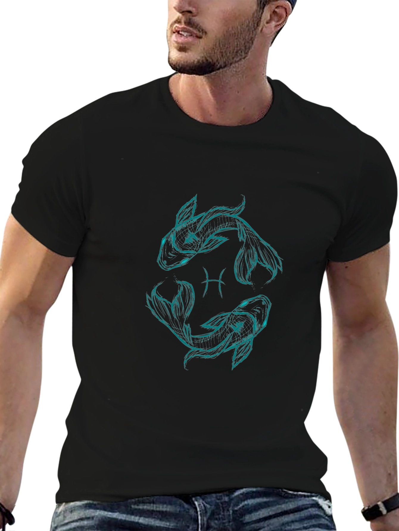 Pisces Zodiac Graphic T-Shirt - Black