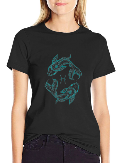 Pisces Zodiac Graphic T-Shirt - Black