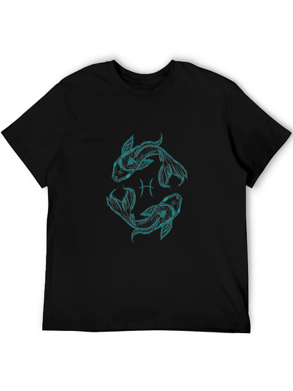 Pisces Zodiac Graphic T-Shirt - Black