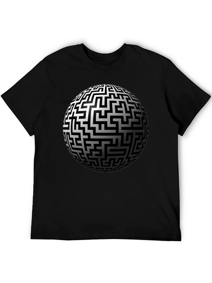 Maze Sphere Graphic Tee - Black Cotton Casual Wear