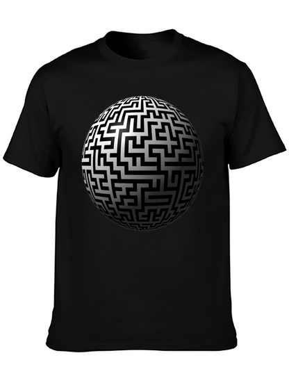 Maze Sphere Graphic Tee - Black Cotton Casual Wear