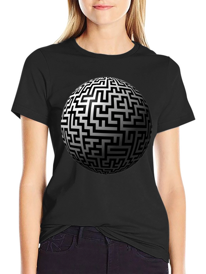 Maze Sphere Graphic Tee - Black Cotton Casual Wear