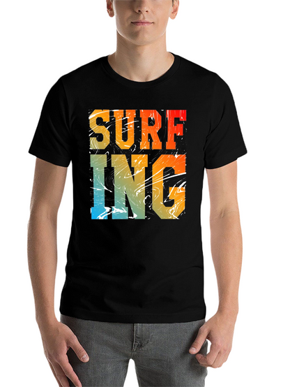 Surfing Graphic Print Black Crew Neck T-Shirt