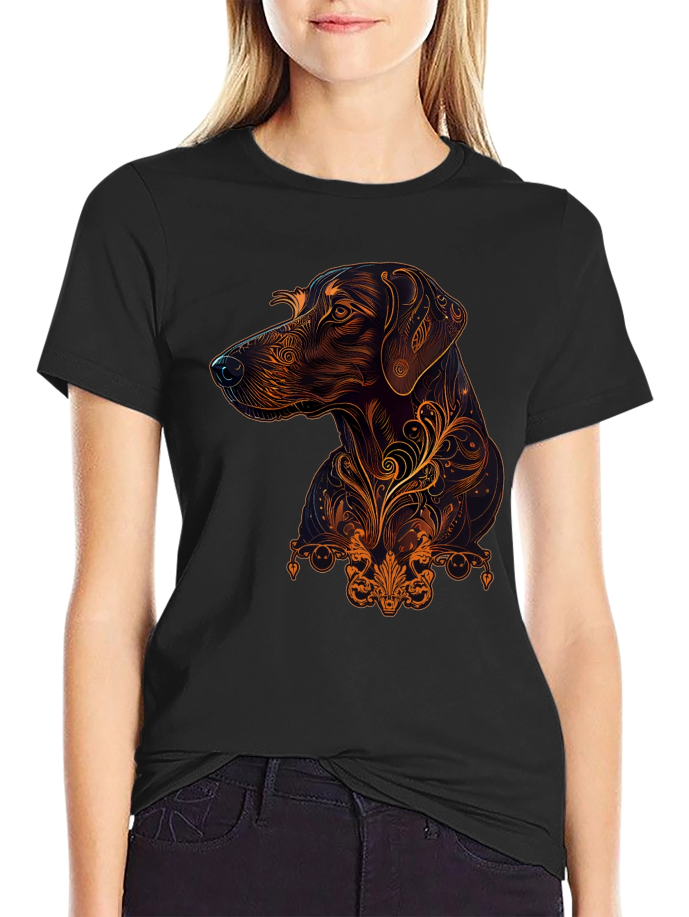 Dog Art Graphic Black T-Shirt