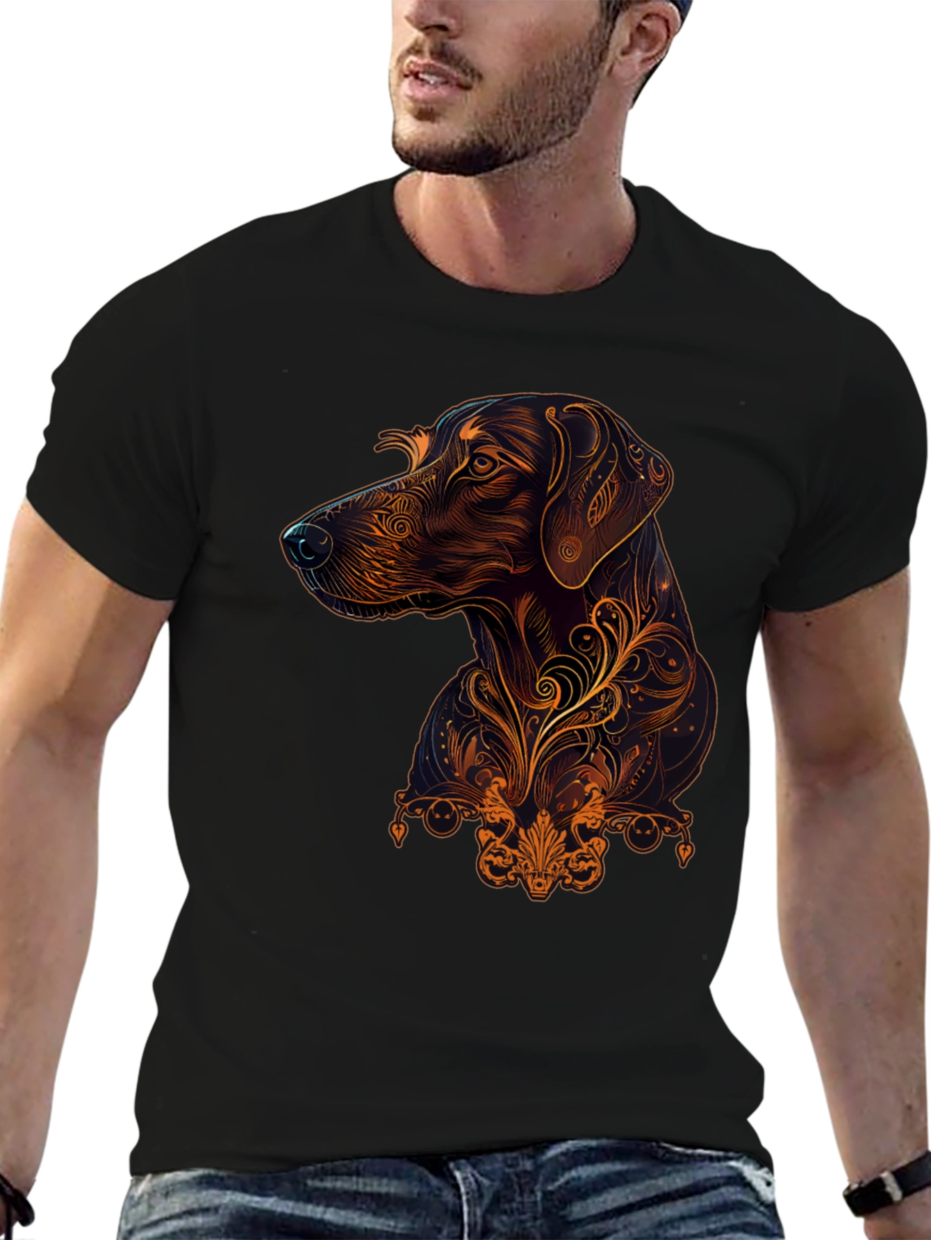 Dog Art Graphic Black T-Shirt