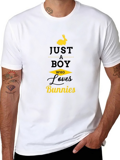 Just a Boy Who Loves Bunnies Black T-Shirt