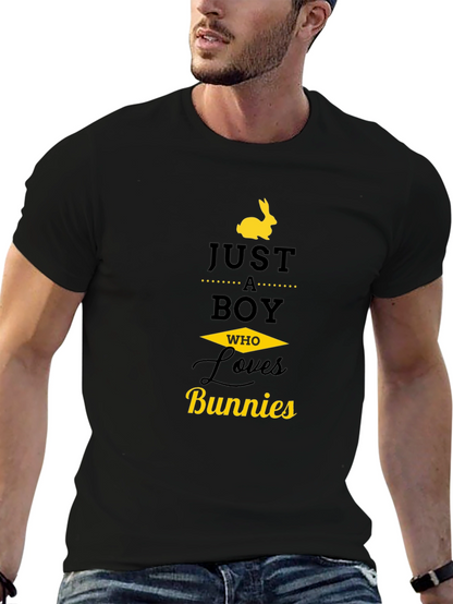 Just a Boy Who Loves Bunnies Black T-Shirt