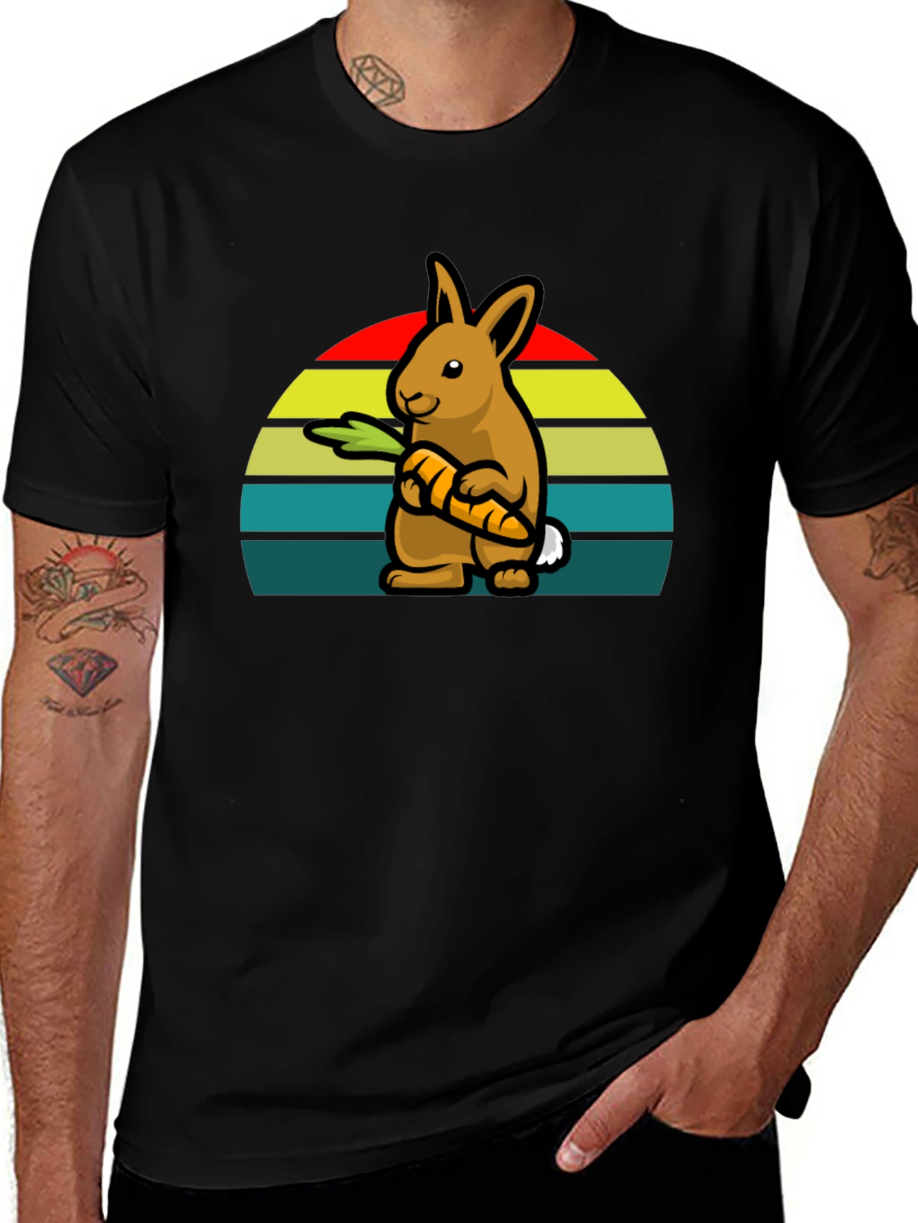 Retro Rabbit with Carrot T-Shirt - Cute Graphic Tee