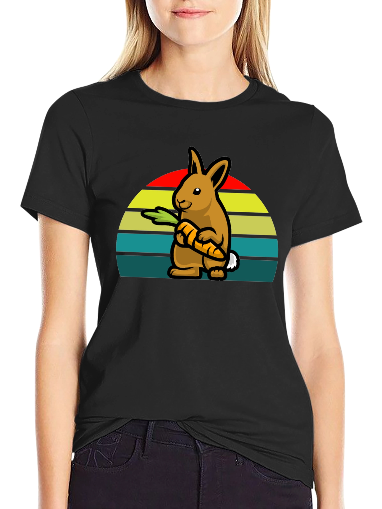 Retro Rabbit with Carrot T-Shirt - Cute Graphic Tee