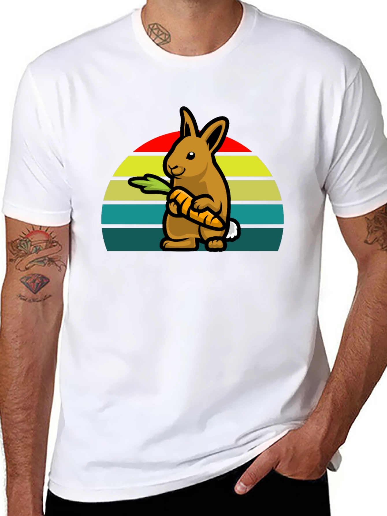 Retro Rabbit with Carrot T-Shirt - Cute Graphic Tee