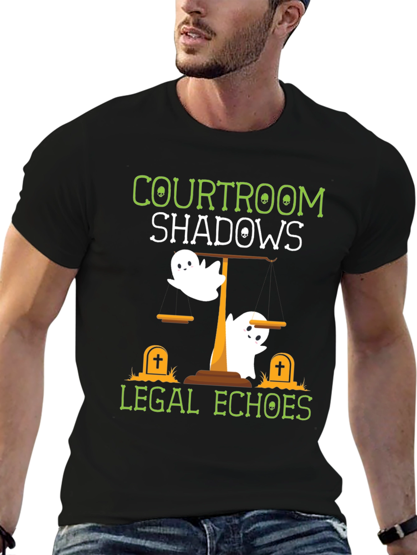 Courtroom Shadows Legal Echoes Halloween T-Shirt
