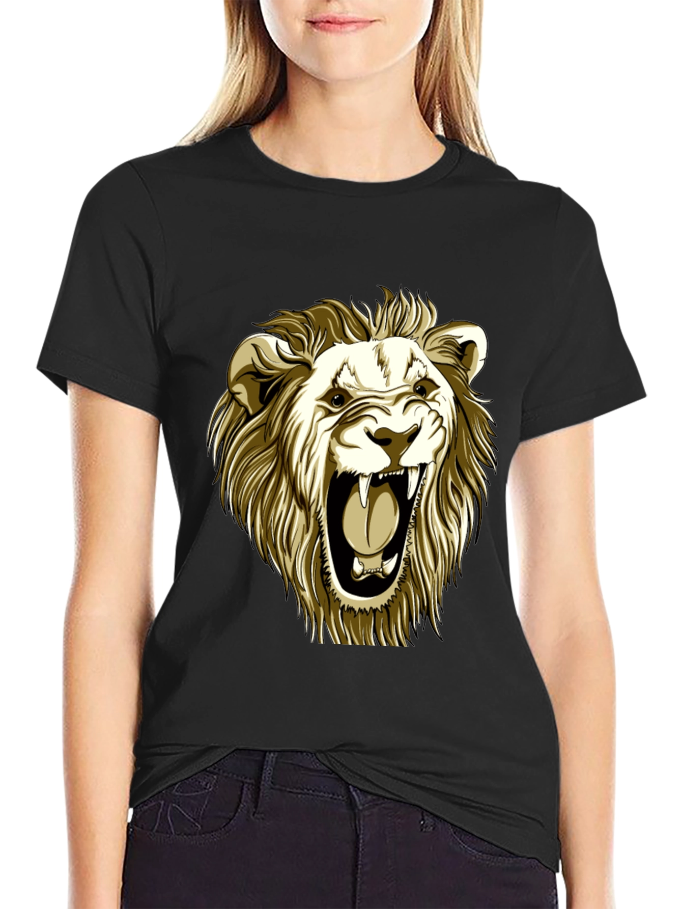 Roaring Lion Graphic Tee - Black Cotton T-Shirt