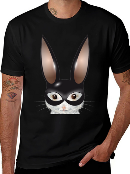 Bunny Mask Graphic Tee - Black Cotton Blend T-Shirt