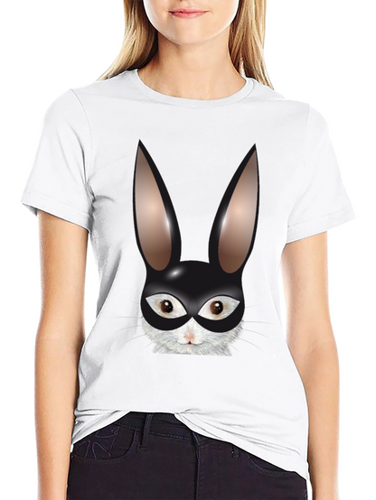 Bunny Mask Graphic Tee - Black Cotton Blend T-Shirt