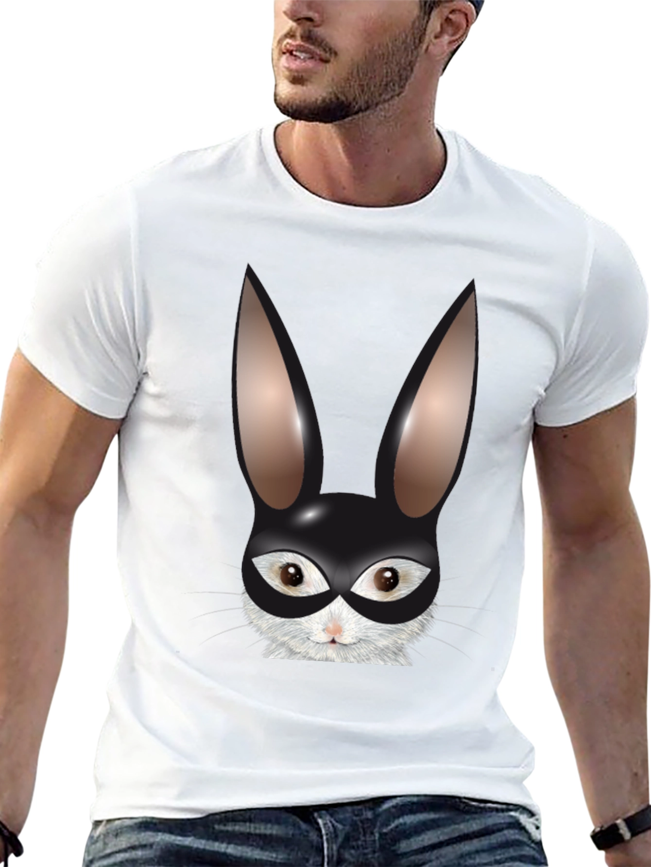 Bunny Mask Graphic Tee - Black Cotton Blend T-Shirt