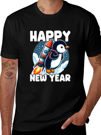 Happy New Year Penguin Rocket T-Shirt