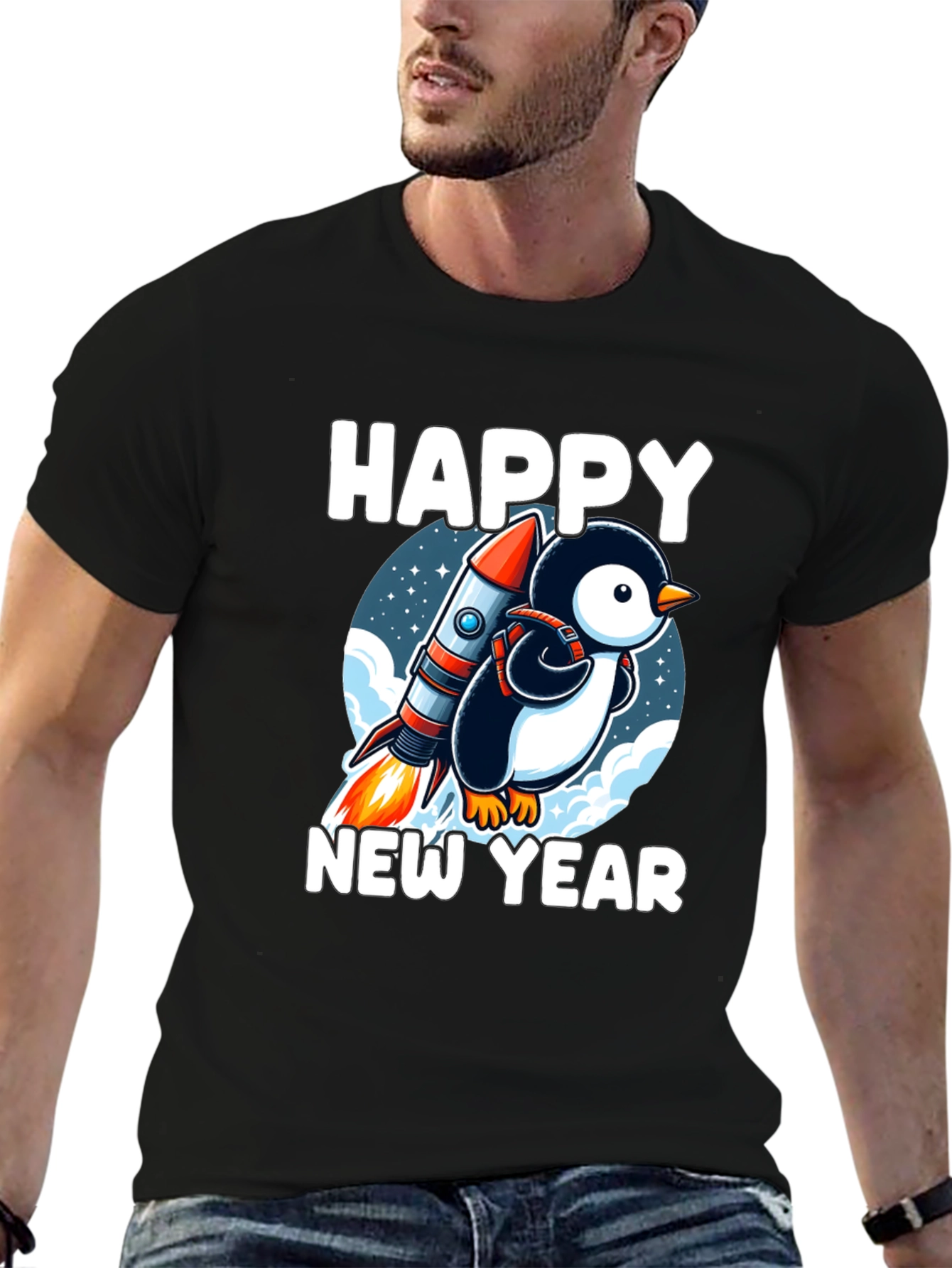 Happy New Year Penguin Rocket T-Shirt