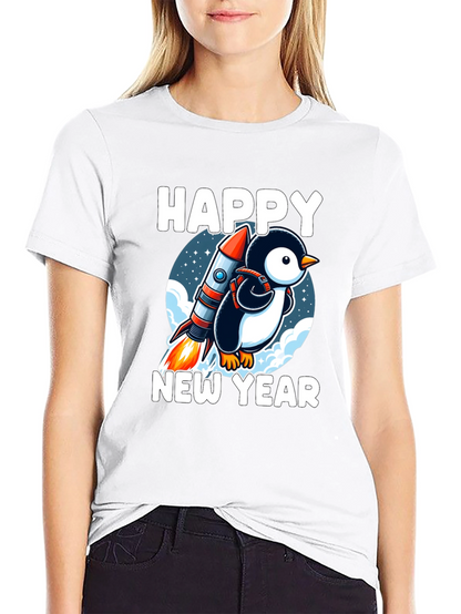 Happy New Year Penguin Rocket T-Shirt