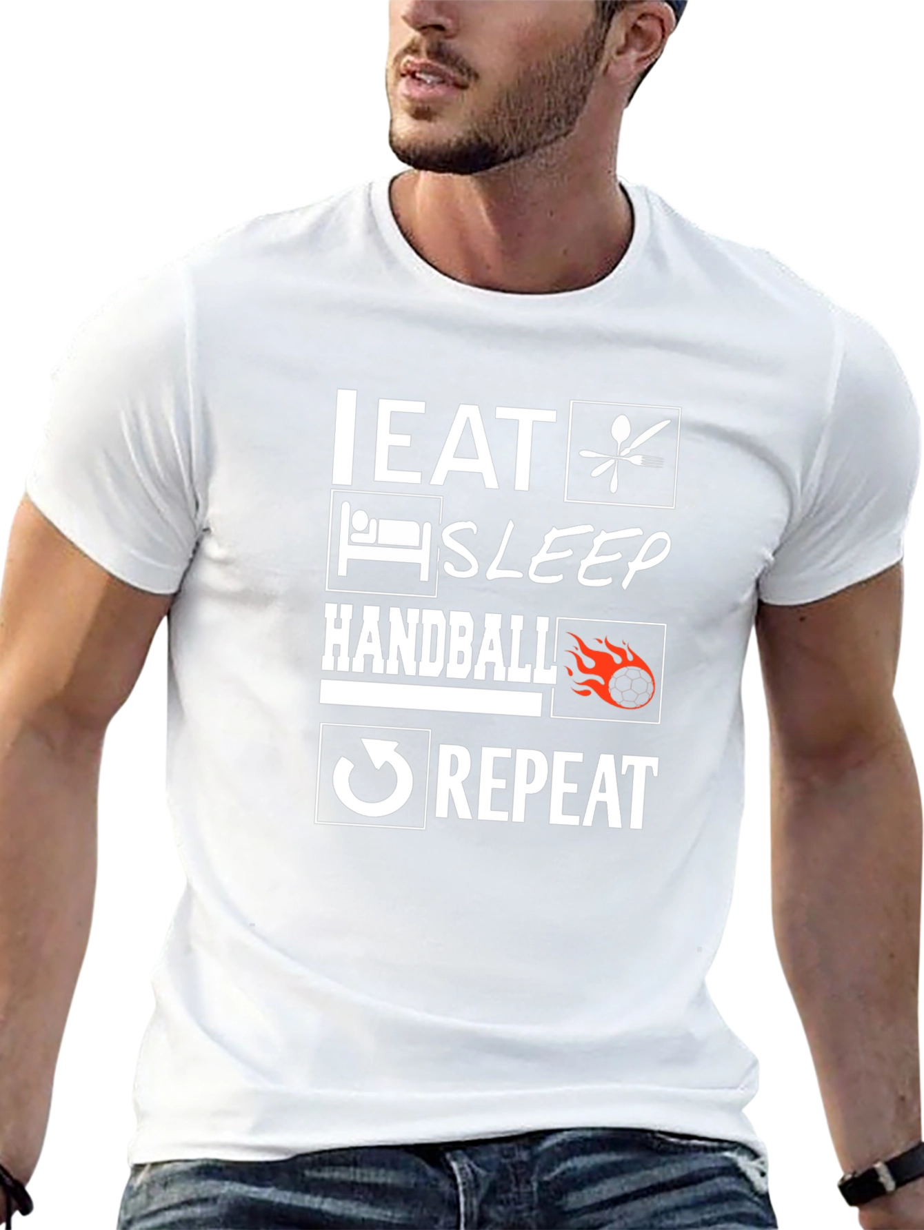 Eat Sleep Handball Repeat Black Graphic Tee