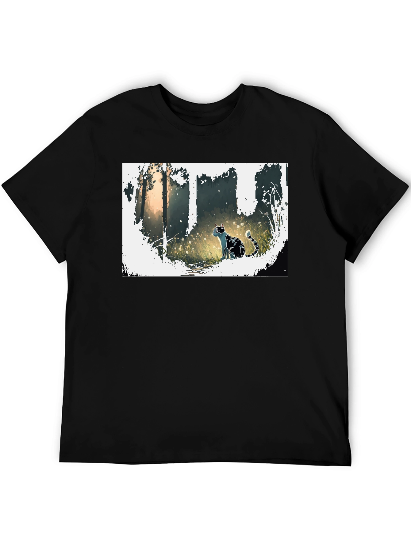 Nature Cat Graphic Tee - Stylish Black T-Shirt