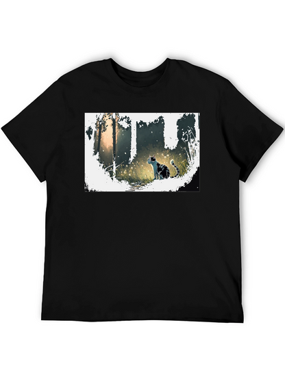 Nature Cat Graphic Tee - Stylish Black T-Shirt