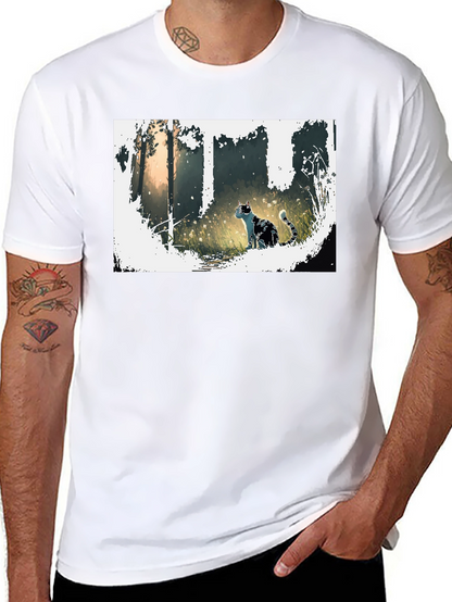 Nature Cat Graphic Tee - Stylish Black T-Shirt