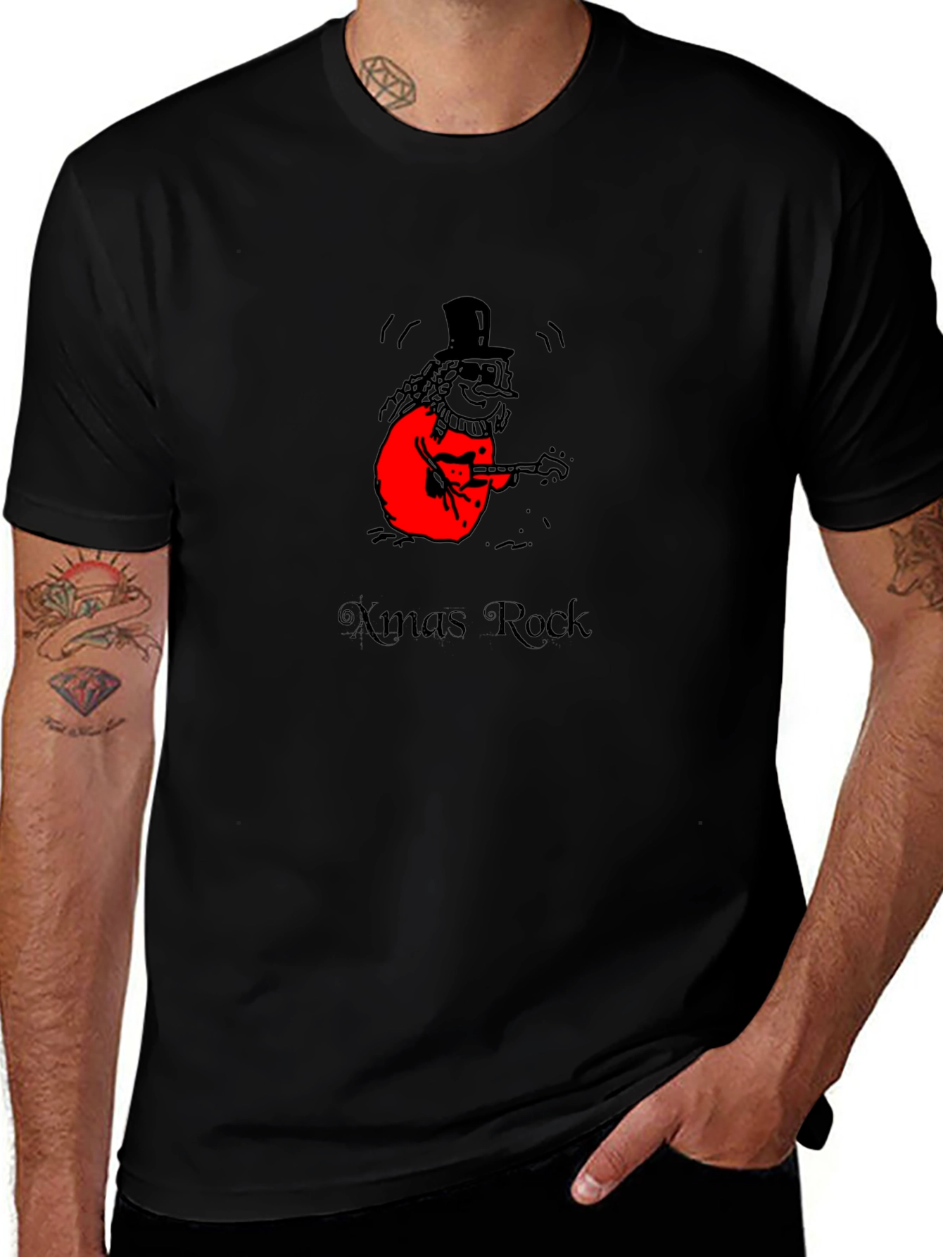 Xmas Rock Snowman Guitarist Graphic Tee