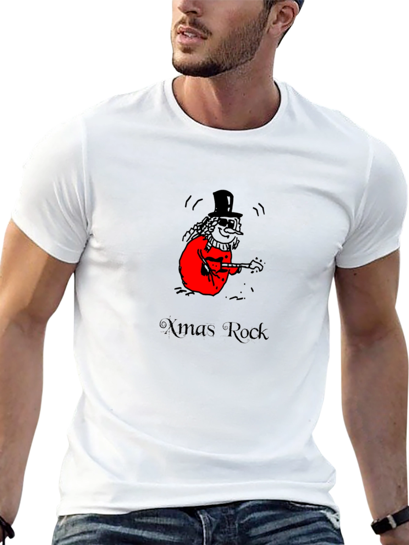 Xmas Rock Snowman Guitarist Graphic Tee