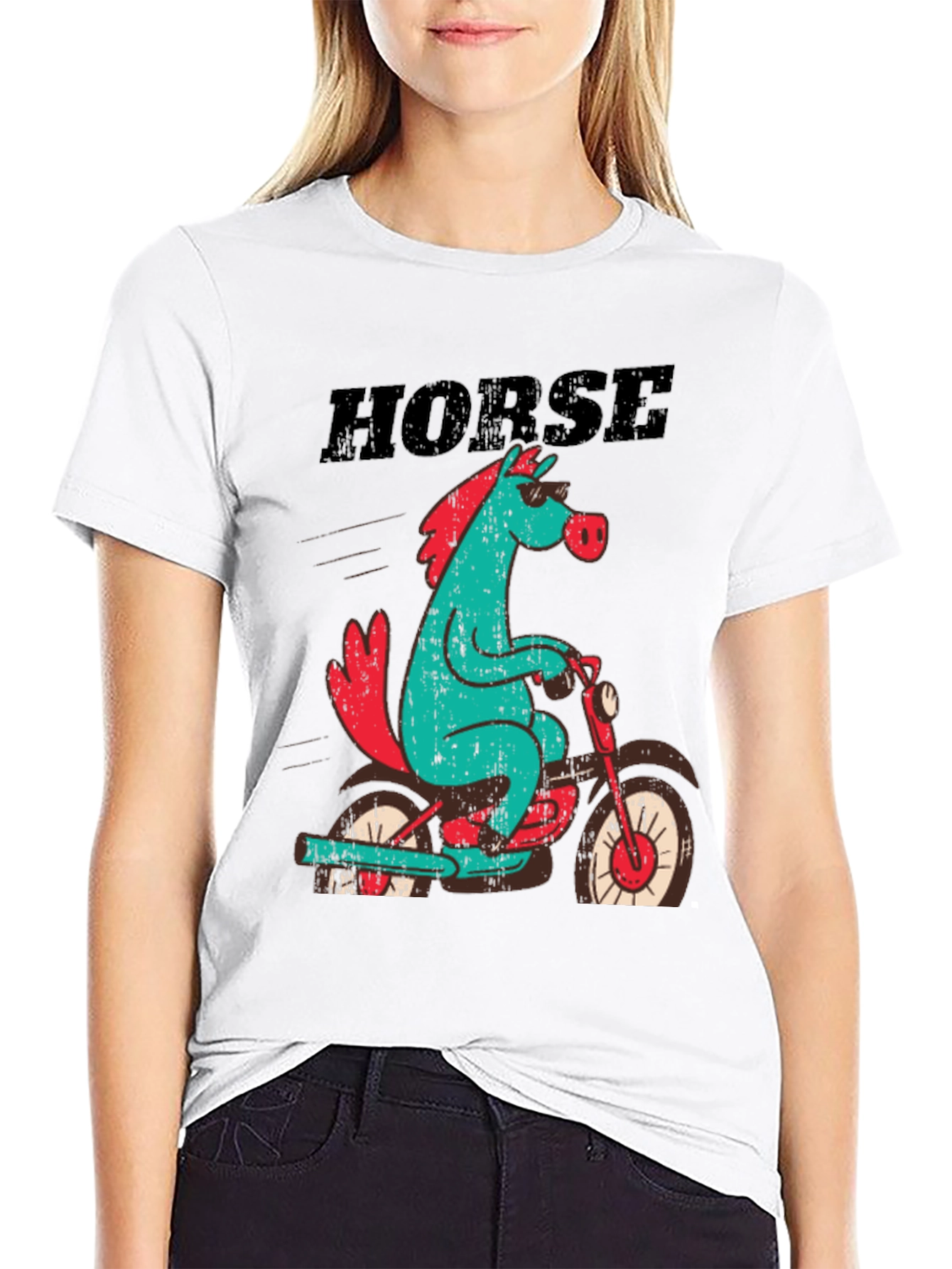 Horse on Motorcycle Graphic T-Shirt - Black