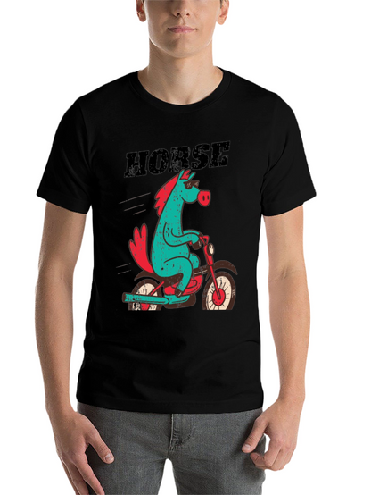 Horse on Motorcycle Graphic T-Shirt - Black