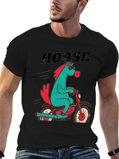 Horse on Motorcycle Graphic T-Shirt - Black