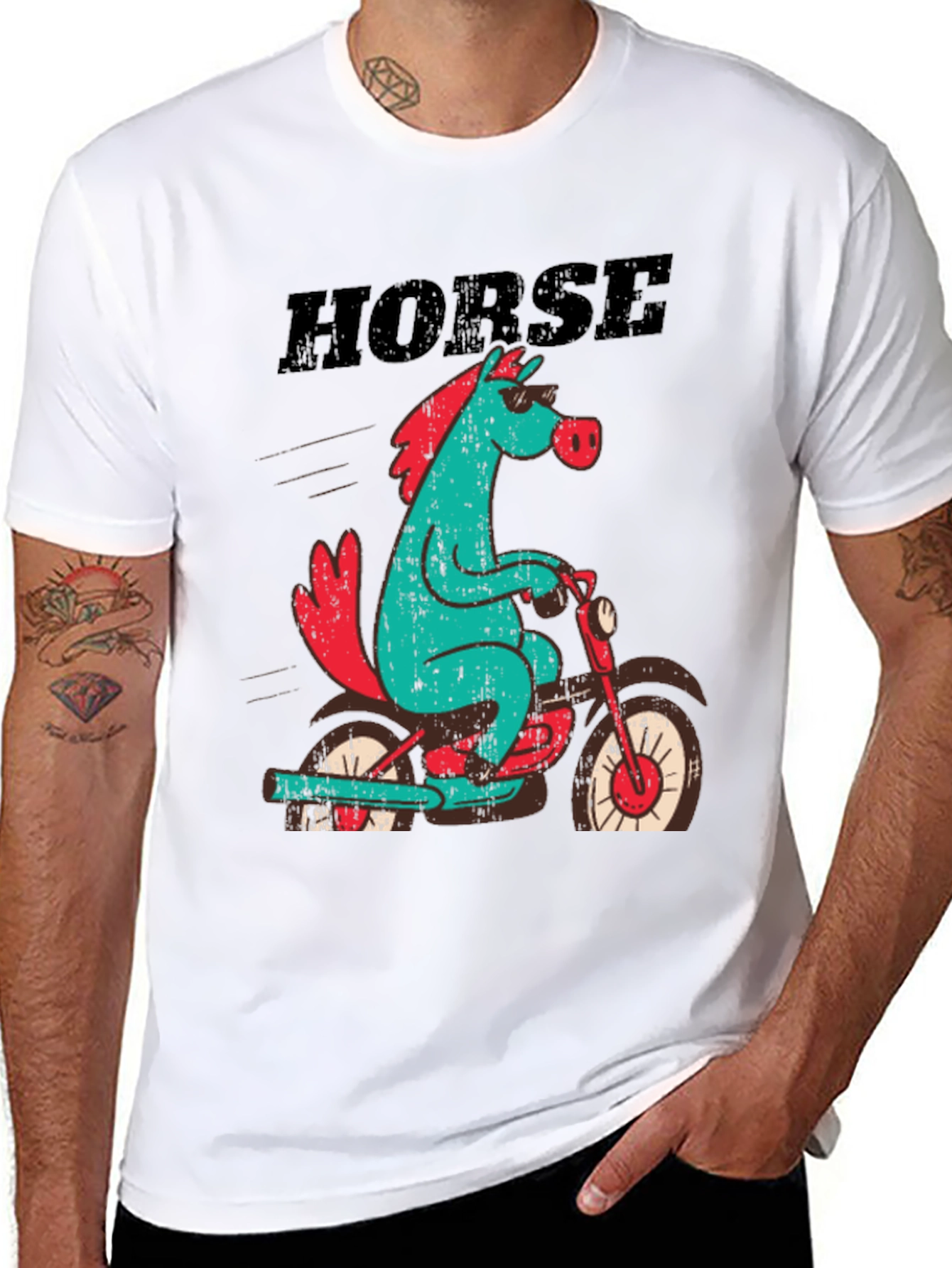 Horse on Motorcycle Graphic T-Shirt - Black
