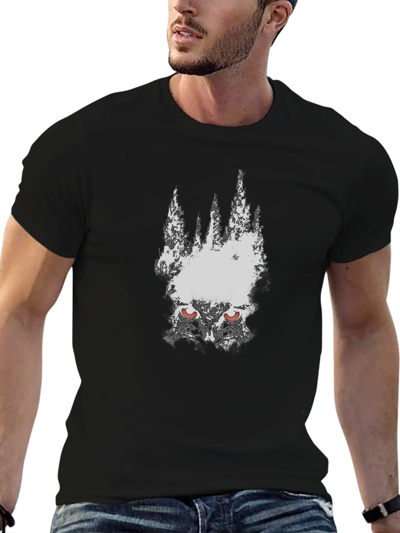 Mens Black Graphic Tee - Wolf Eyes Design