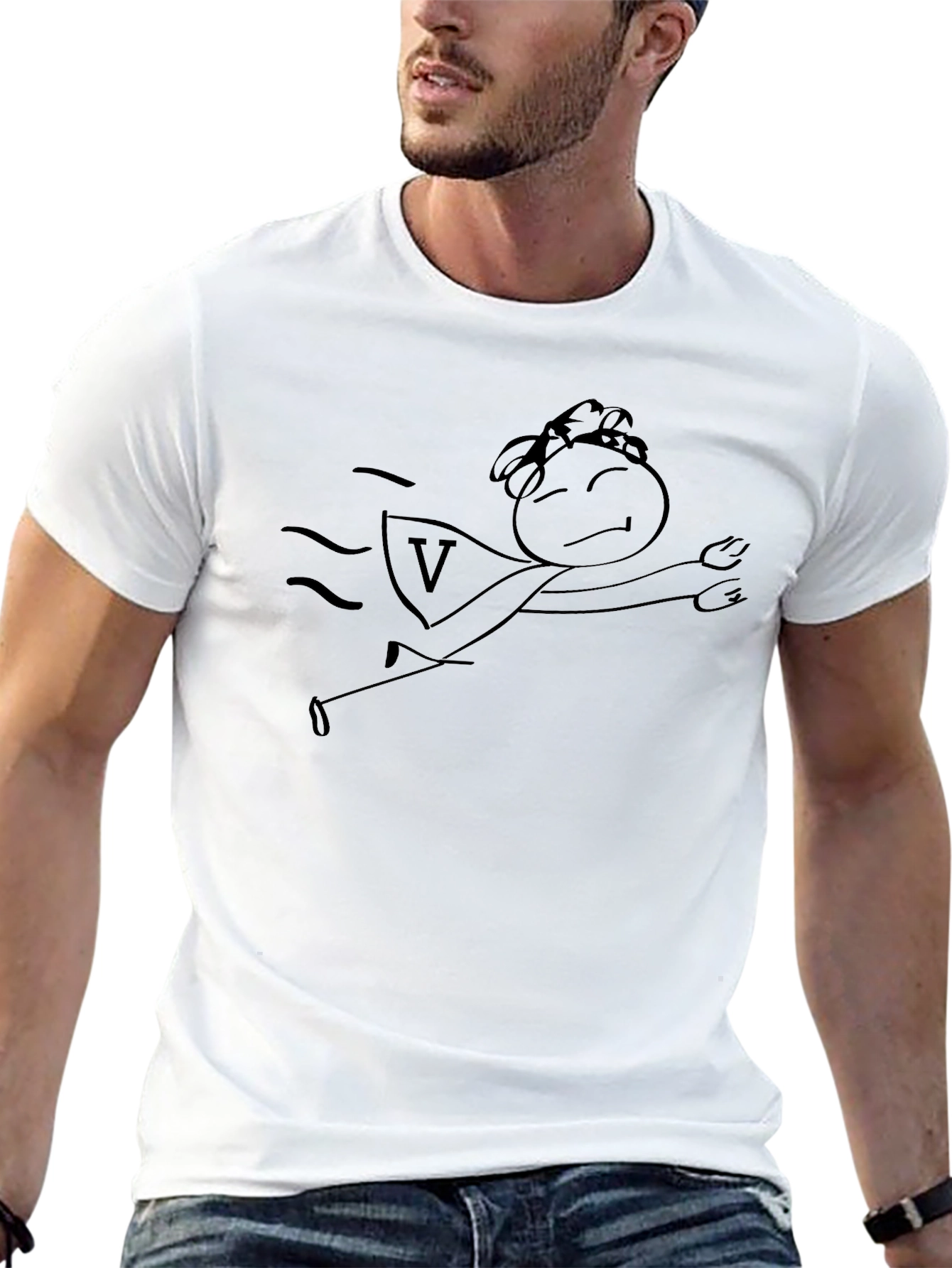 Superhero Stick Figure Black T-Shirt
