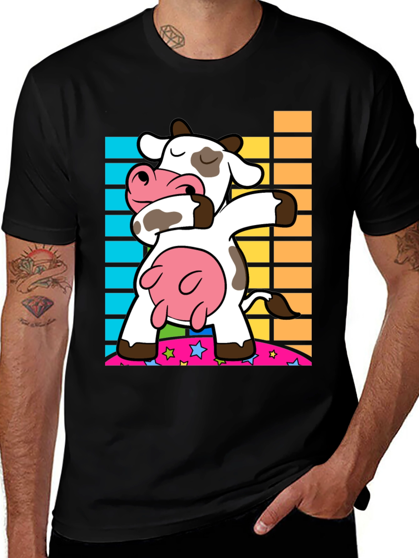 Dabbing Cow Graphic Tee - Trendy Black Shirt