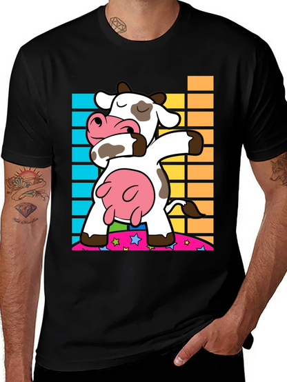 Dabbing Cow Graphic Tee - Trendy Black Shirt