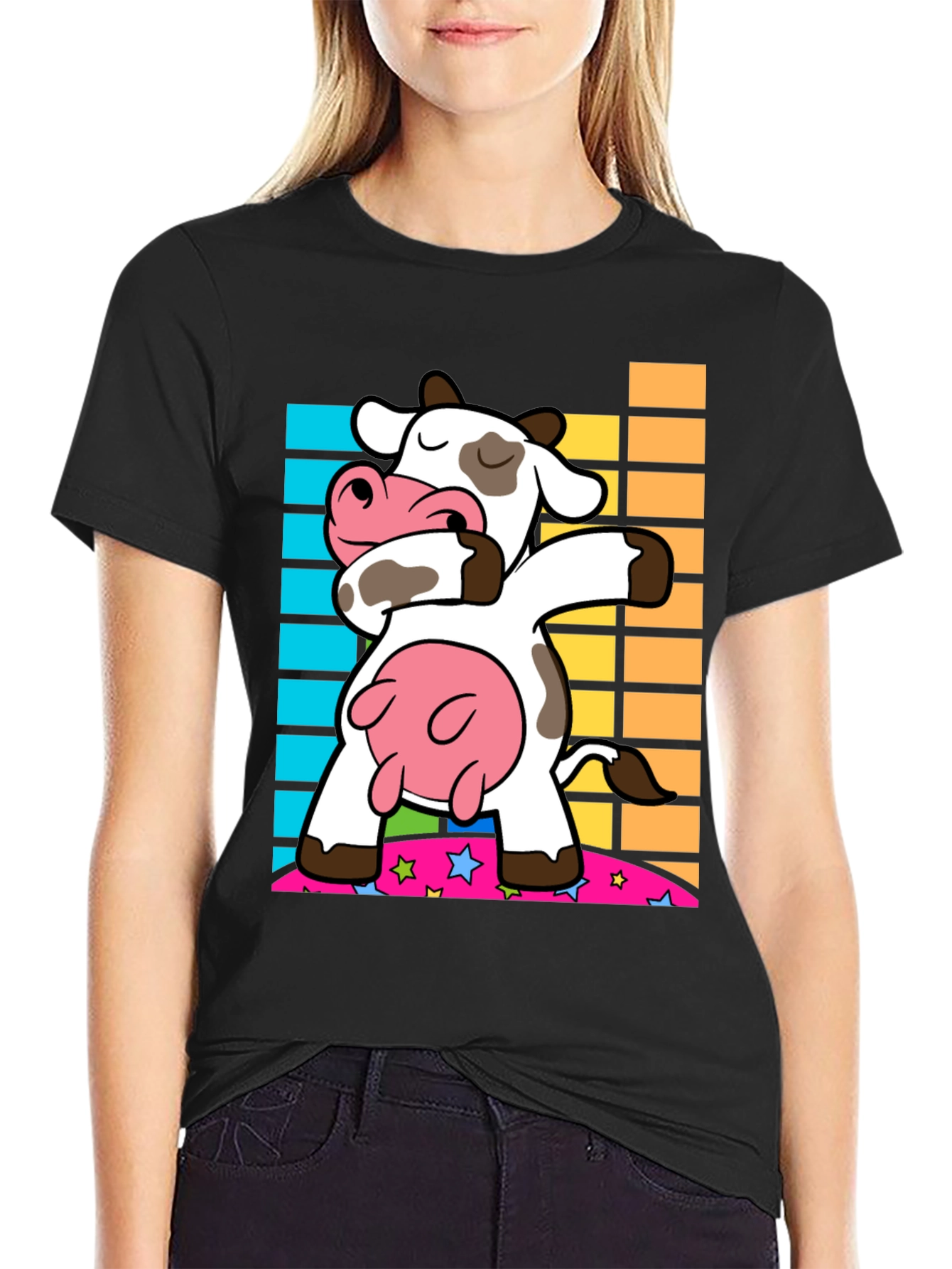 Dabbing Cow Graphic Tee - Trendy Black Shirt