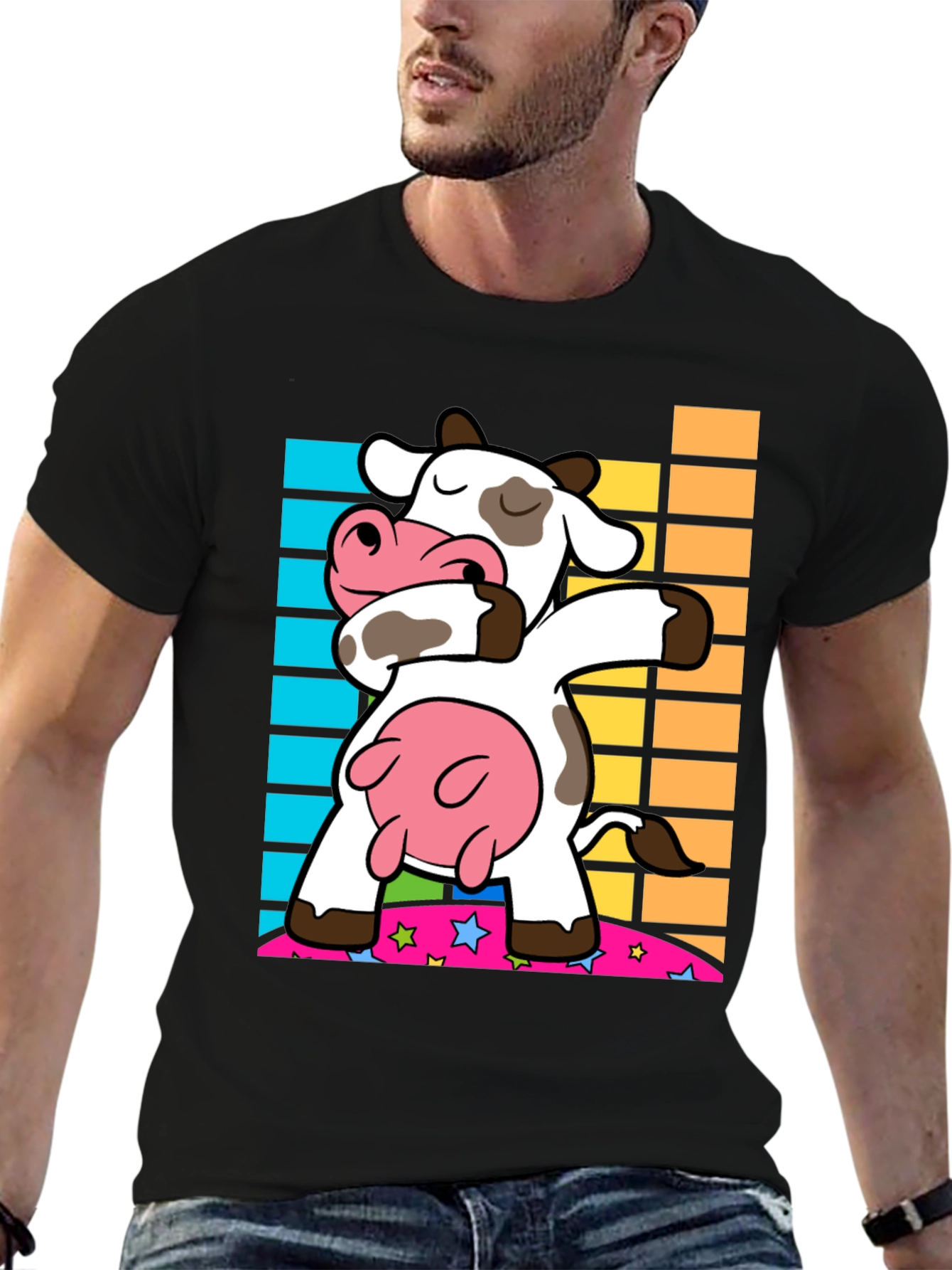 Dabbing Cow Graphic Tee - Trendy Black Shirt