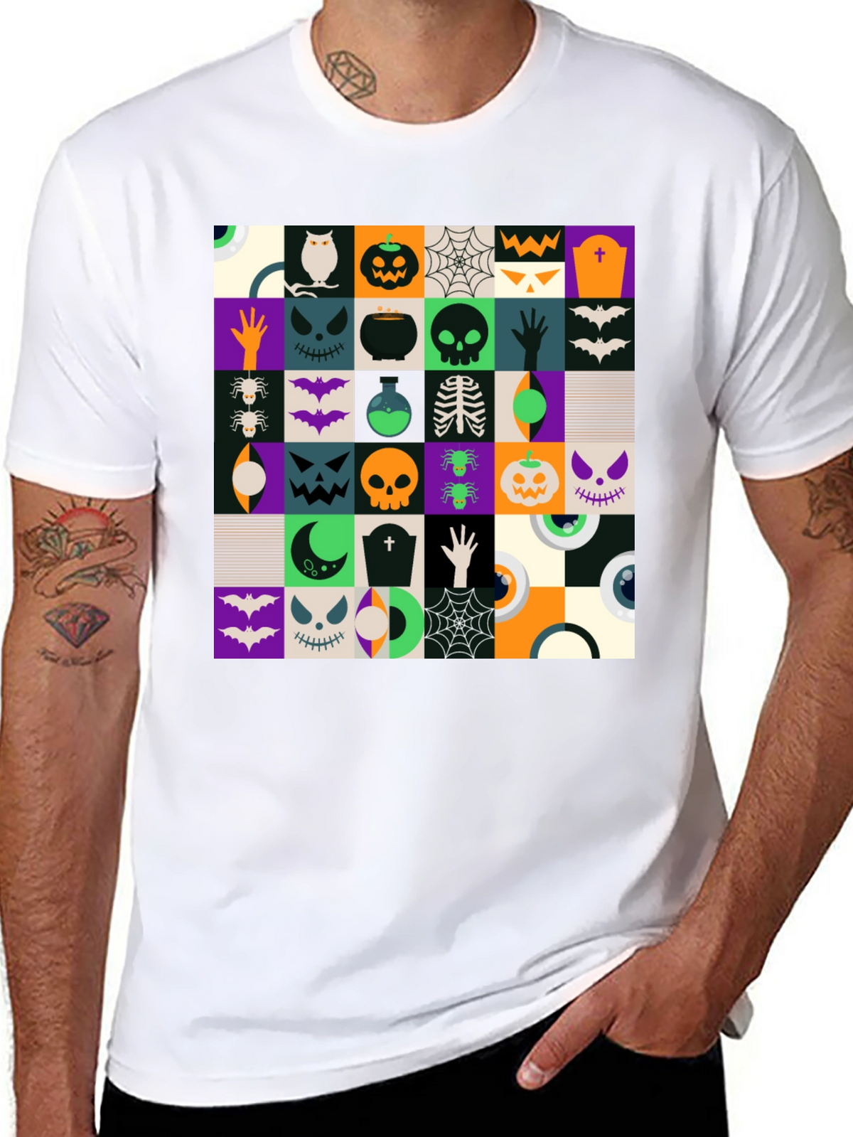 Halloween Pattern Black T-Shirt