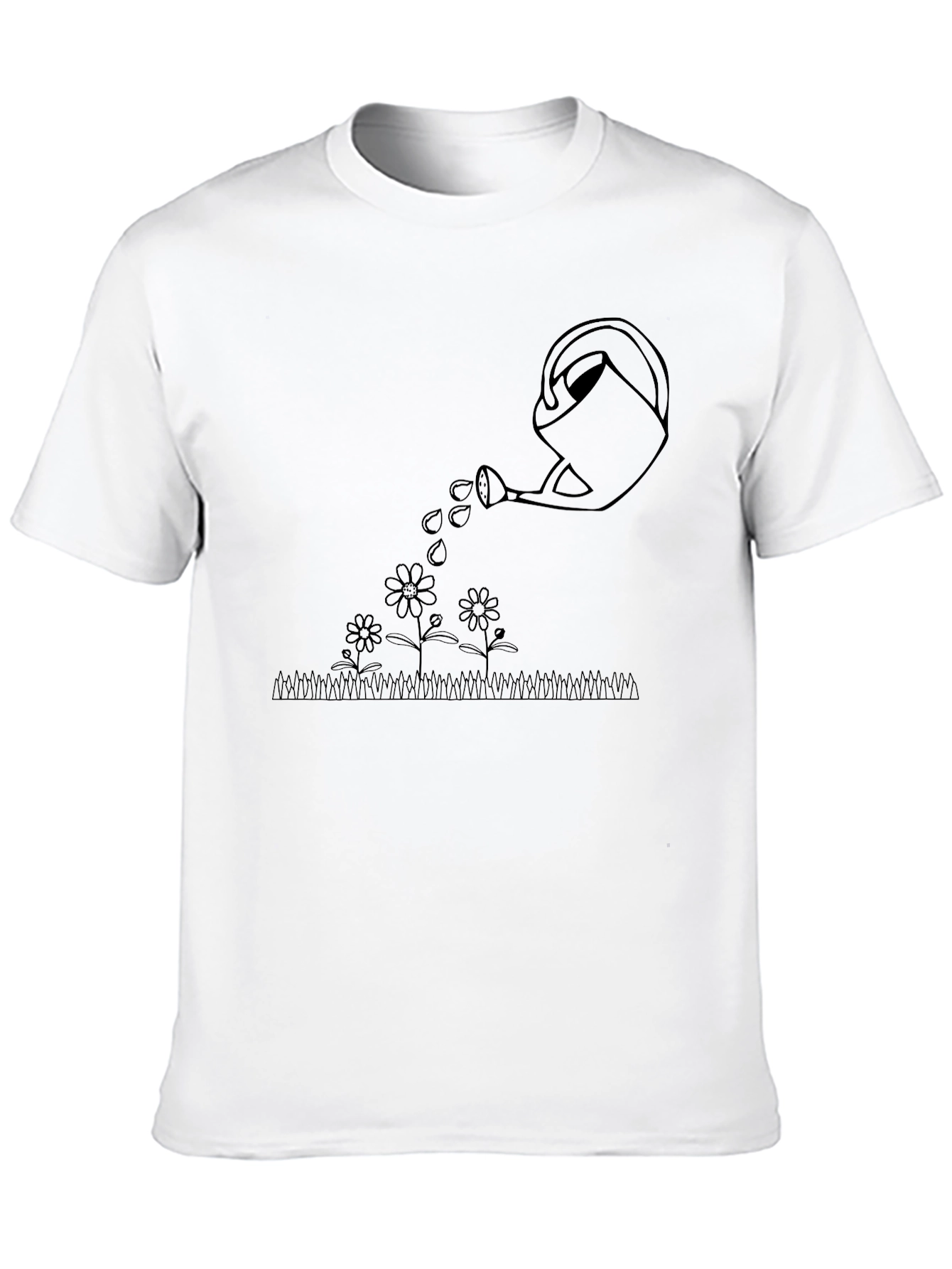 Watering Can Flowers Graphic Tee - Black Cotton T-Shirt