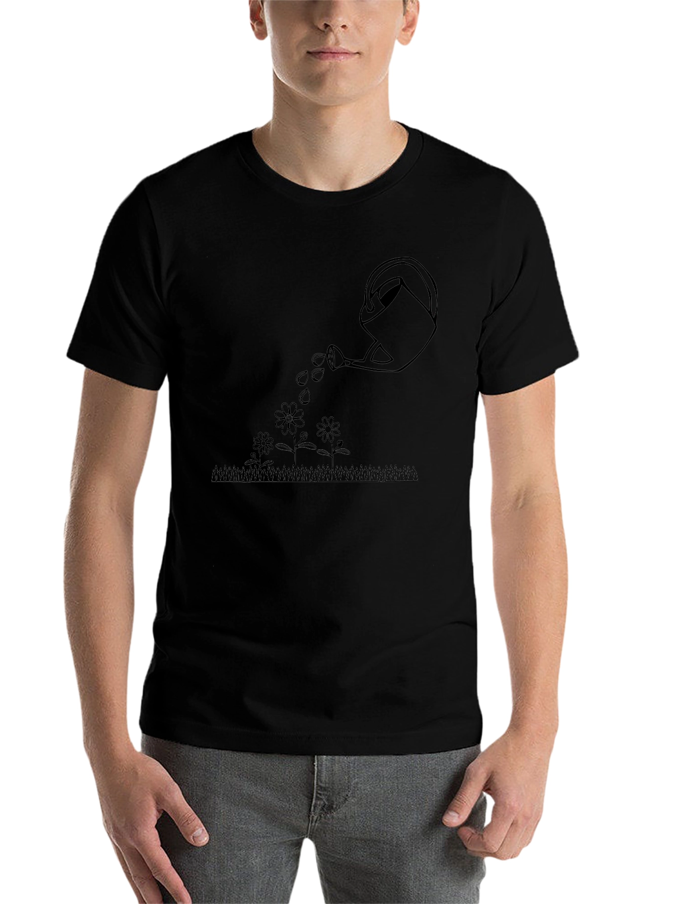 Watering Can Flowers Graphic Tee - Black Cotton T-Shirt