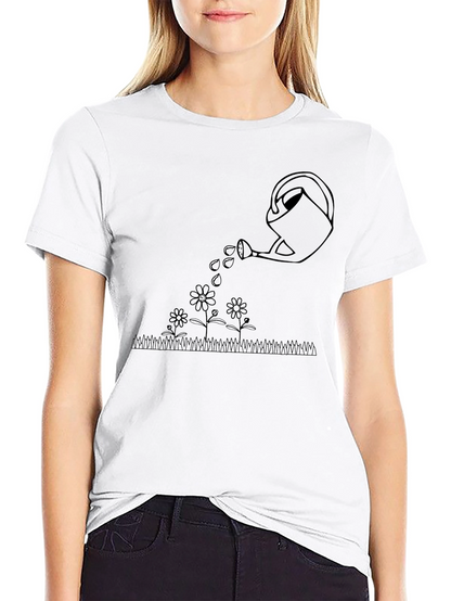 Watering Can Flowers Graphic Tee - Black Cotton T-Shirt