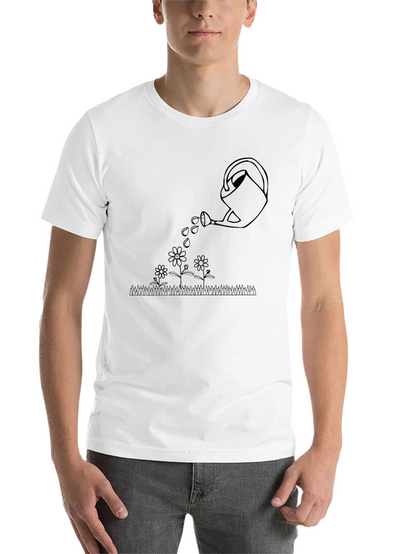 Watering Can Flowers Graphic Tee - Black Cotton T-Shirt