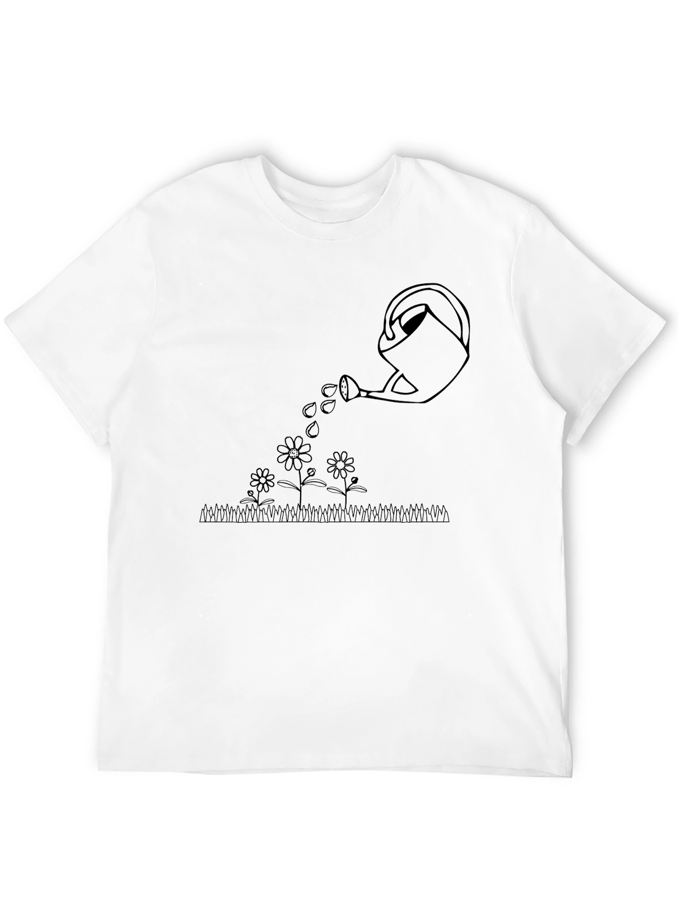 Watering Can Flowers Graphic Tee - Black Cotton T-Shirt