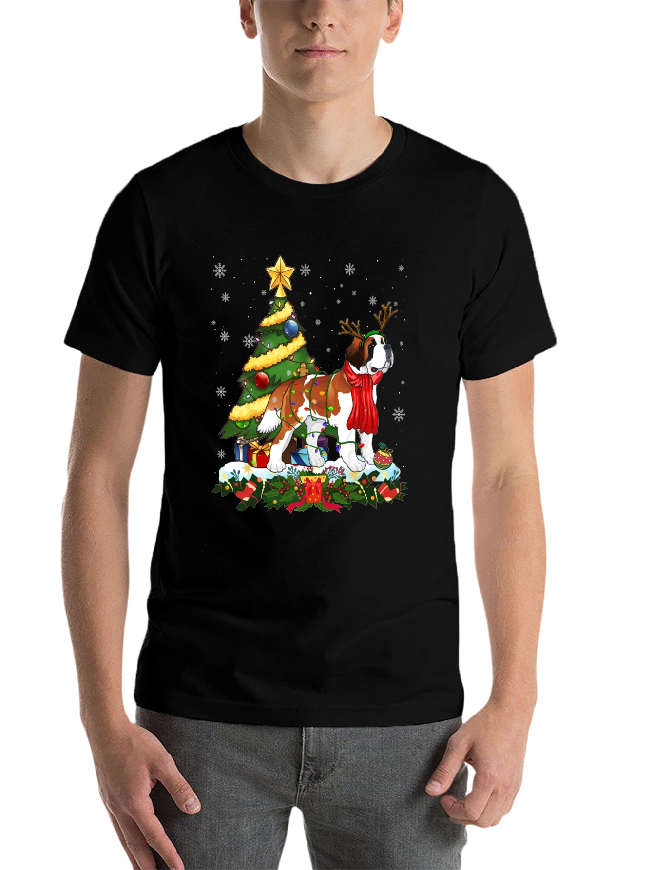 Christmas Saint Bernard Dog T-Shirt Holiday Tee
