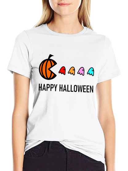 Happy Halloween T-Shirt - Pumpkin Pacman Ghost Design
