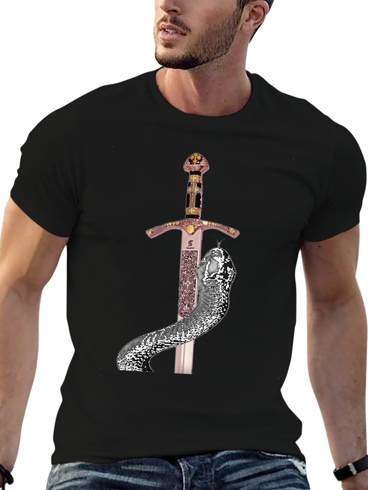 Sword & Serpent Graphic Tee - Unique Design