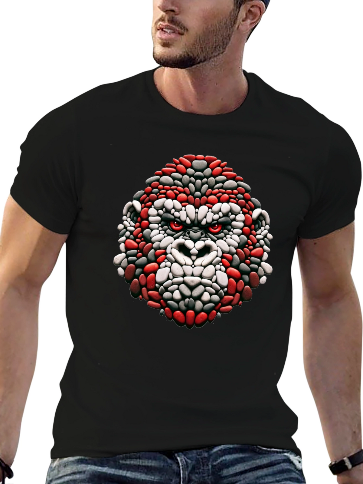Cool Gorilla Head Graphic Black T-Shirt