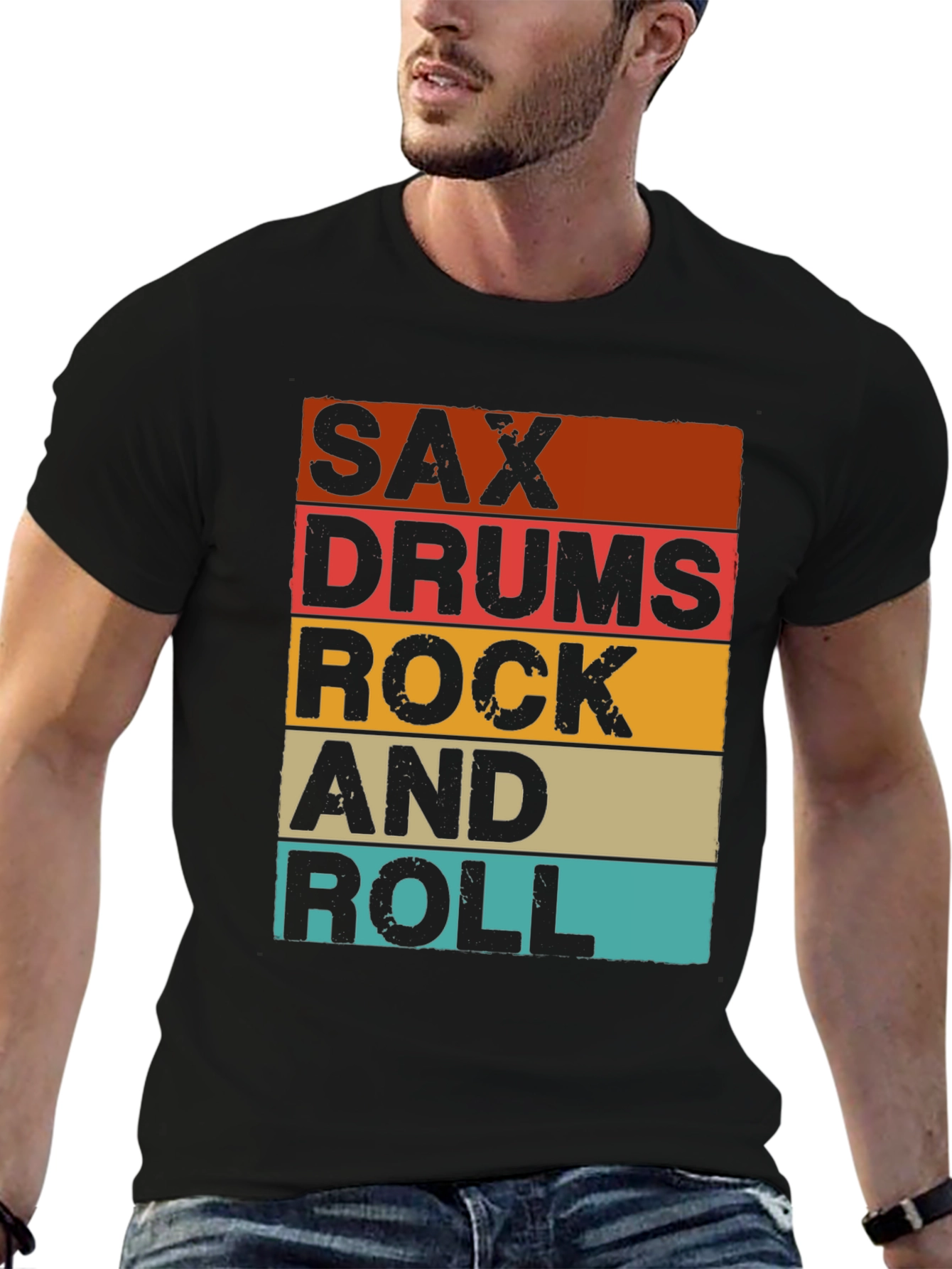 Sax Drums Rock and Roll Retro Music T-Shirt