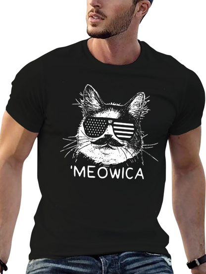 Meowica Cat Sunglasses Patriotic USA T-Shirt